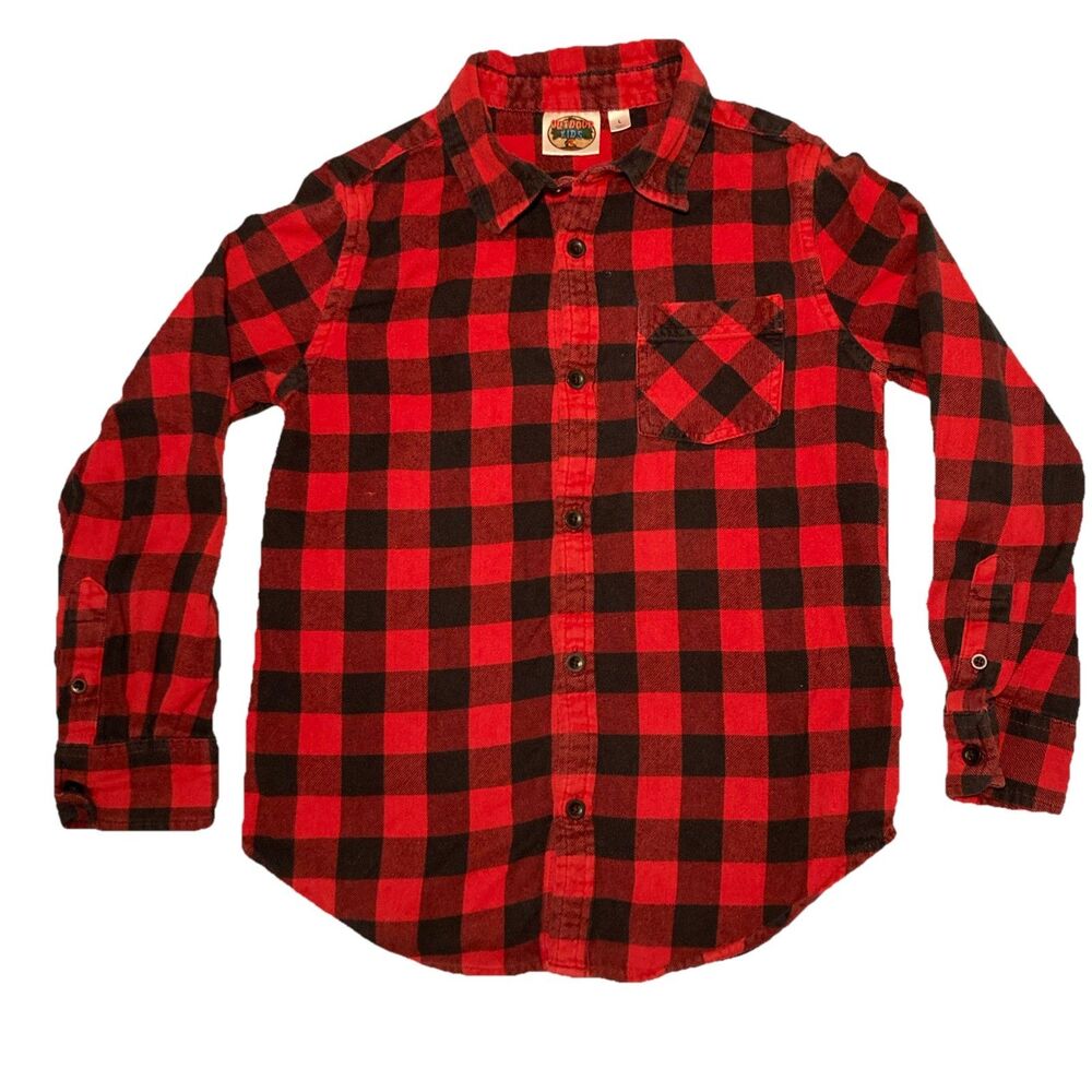 Sz L (8) Boys red/black, Bass Pro Outdoor Flannel Long Sleeve Button Shirt GUC